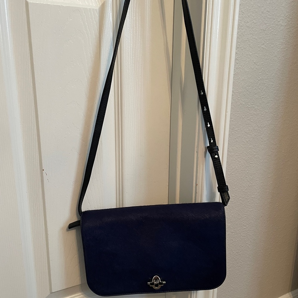 Banana Republic navy blue calf hair and leather  crossbody bag.